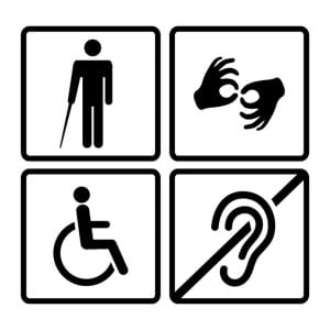 33943762 - vector disabled signs with deaf, dumb,mute, blind, wheelchair icons